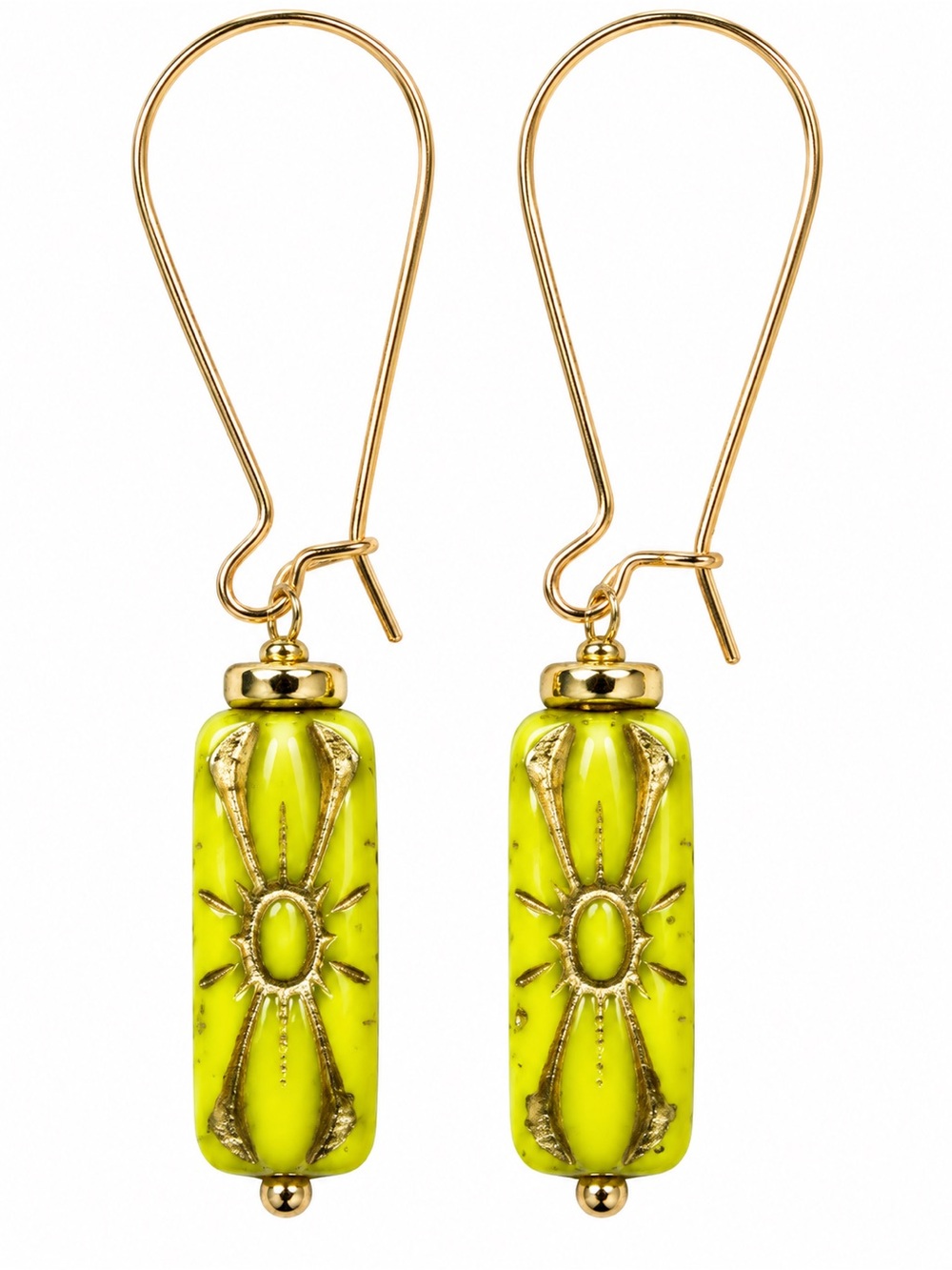 Gold-Tone Earrings with Yellow Glass Beads - Women Jewelry